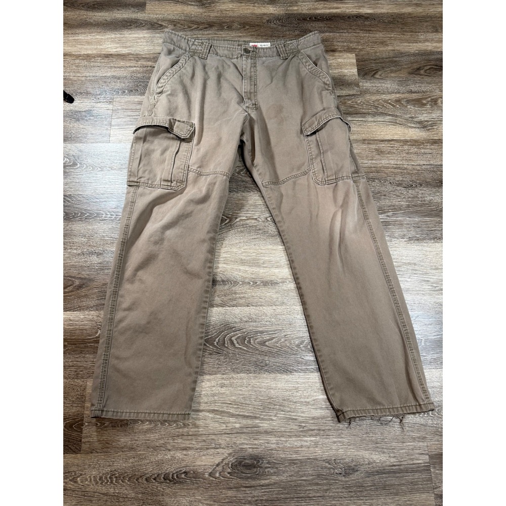 Wrangler Pants Mens 36x32 Relaxed Fit Cargo Brown Cotton‎ Distressed